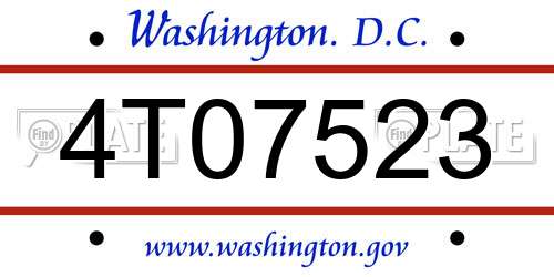 4T07523 District Of Columbia License Plate