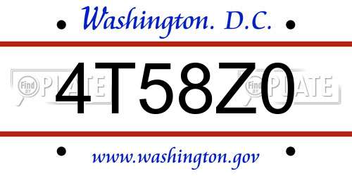 4T58Z0 District Of Columbia License Plate