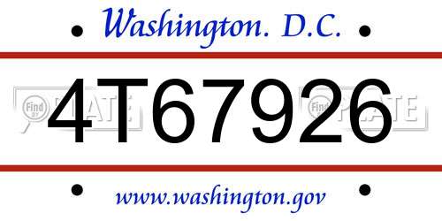 4T67926 District Of Columbia License Plate