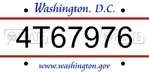 4T67976 District Of Columbia License Plate