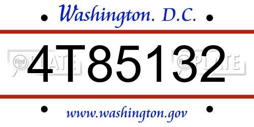 4T85132 District Of Columbia License Plate