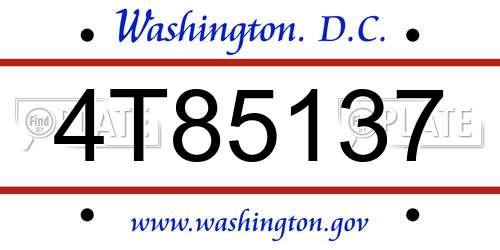4T85137 District Of Columbia License Plate