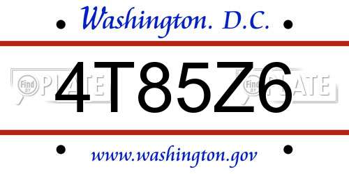4T85Z6 District Of Columbia License Plate