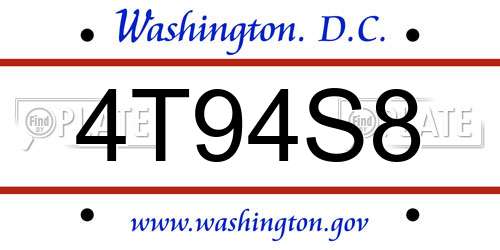 4T94S8 District Of Columbia License Plate