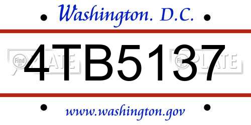4TB5137 District Of Columbia License Plate