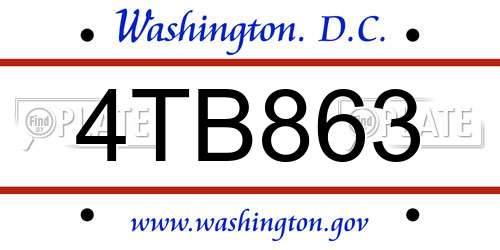 4TB863 District Of Columbia License Plate