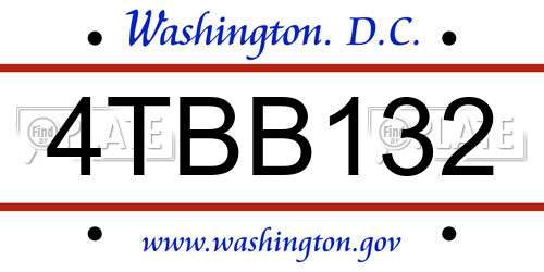 4TBB132 District Of Columbia License Plate