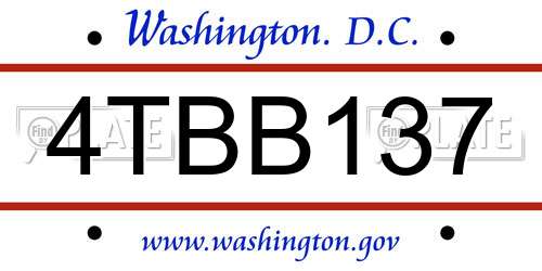 4TBB137 District Of Columbia License Plate
