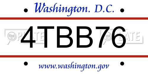 4TBB76 District Of Columbia License Plate