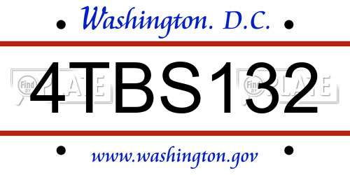 4TBS132 District Of Columbia License Plate