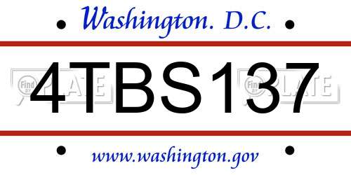 4TBS137 District Of Columbia License Plate