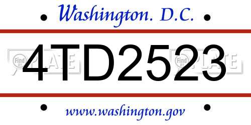 4TD2523 District Of Columbia License Plate