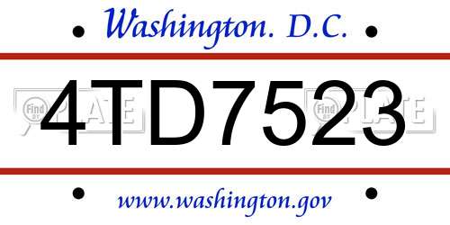 4TD7523 District Of Columbia License Plate