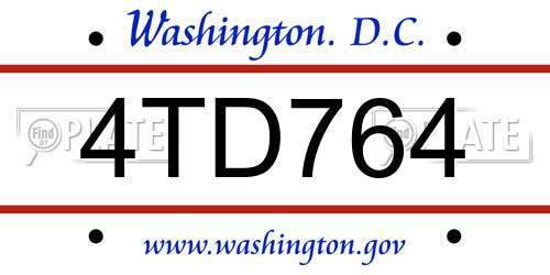 4TD764 District Of Columbia License Plate