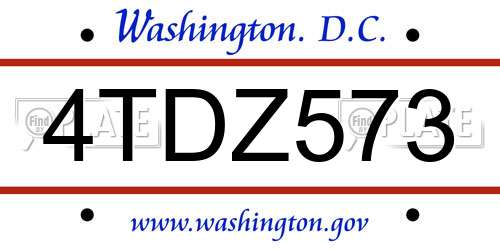 4TDZ573 District Of Columbia License Plate
