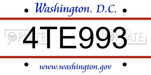 4TE993 District Of Columbia License Plate