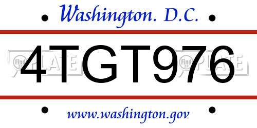 4TGT976 District Of Columbia License Plate
