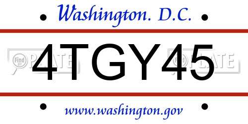 4TGY45 District Of Columbia License Plate