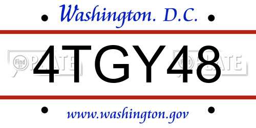 4TGY48 District Of Columbia License Plate