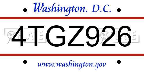 4TGZ926 District Of Columbia License Plate