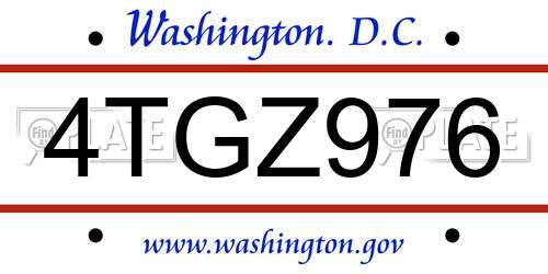 4TGZ976 District Of Columbia License Plate