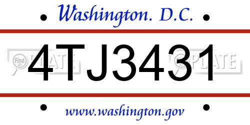 4TJ3431 District Of Columbia License Plate