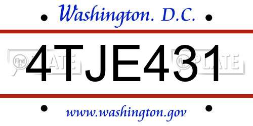 4TJE431 District Of Columbia License Plate