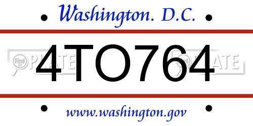 4TO764 District Of Columbia License Plate