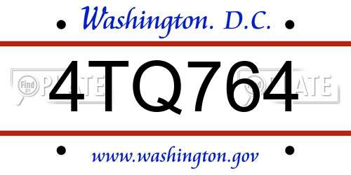 4TQ764 District Of Columbia License Plate