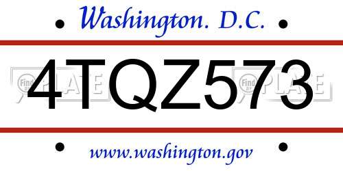 4TQZ573 District Of Columbia License Plate
