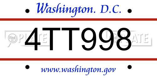 4TT998 District Of Columbia License Plate