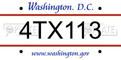 4TX113 District Of Columbia License Plate