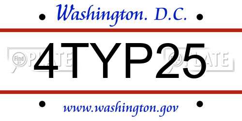 4TYP25 District Of Columbia License Plate