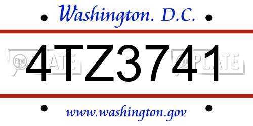 4TZ3741 District Of Columbia License Plate