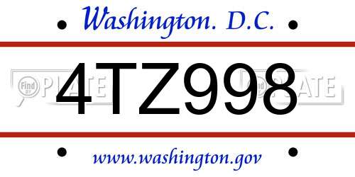 4TZ998 District Of Columbia License Plate