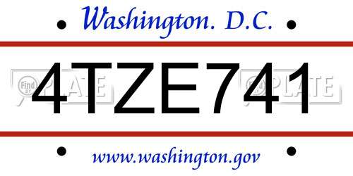 4TZE741 District Of Columbia License Plate