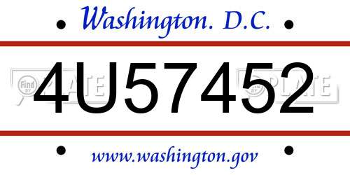 4U57452 District Of Columbia License Plate