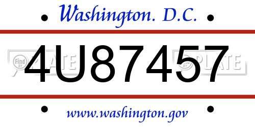 4U87457 District Of Columbia License Plate
