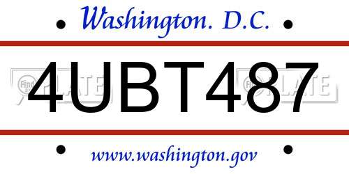 4UBT487 District Of Columbia License Plate