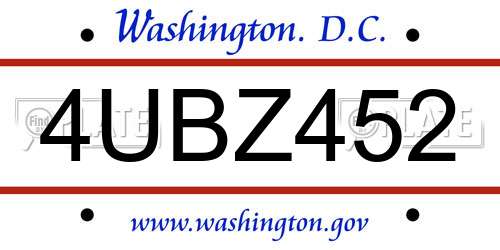 4UBZ452 District Of Columbia License Plate