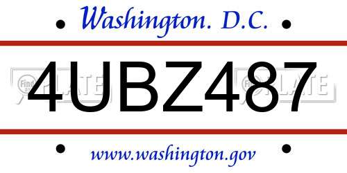 4UBZ487 District Of Columbia License Plate