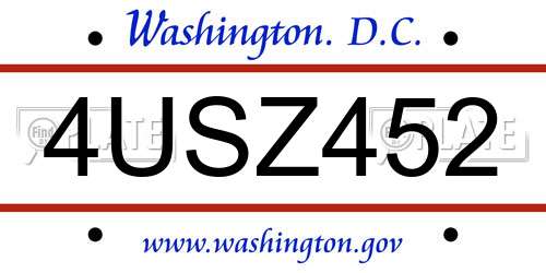 4USZ452 District Of Columbia License Plate