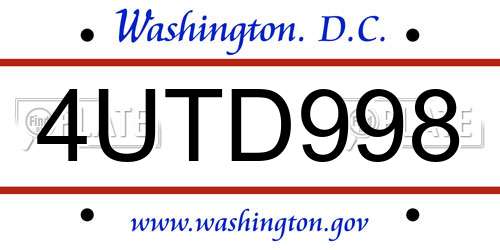 4UTD998 District Of Columbia License Plate