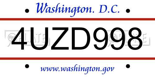4UZD998 District Of Columbia License Plate