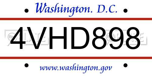 4VHD898 District Of Columbia License Plate