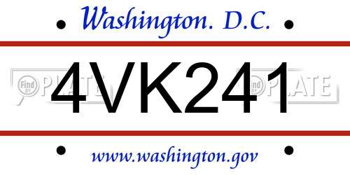 4VK241 District Of Columbia License Plate