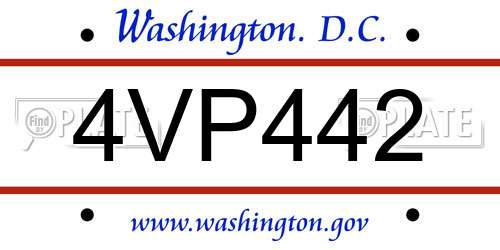 4VP442 District Of Columbia License Plate