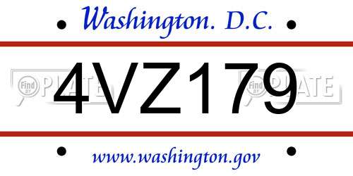 4VZ179 District Of Columbia License Plate
