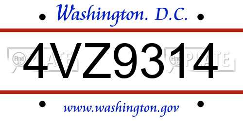 4VZ9314 District Of Columbia License Plate