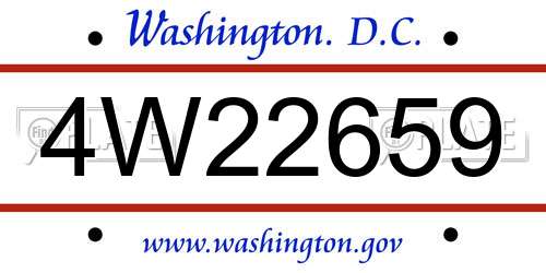4W22659 District Of Columbia License Plate